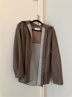 Babaton Taupe Leather Shirt Jacket - Neutral Taupe